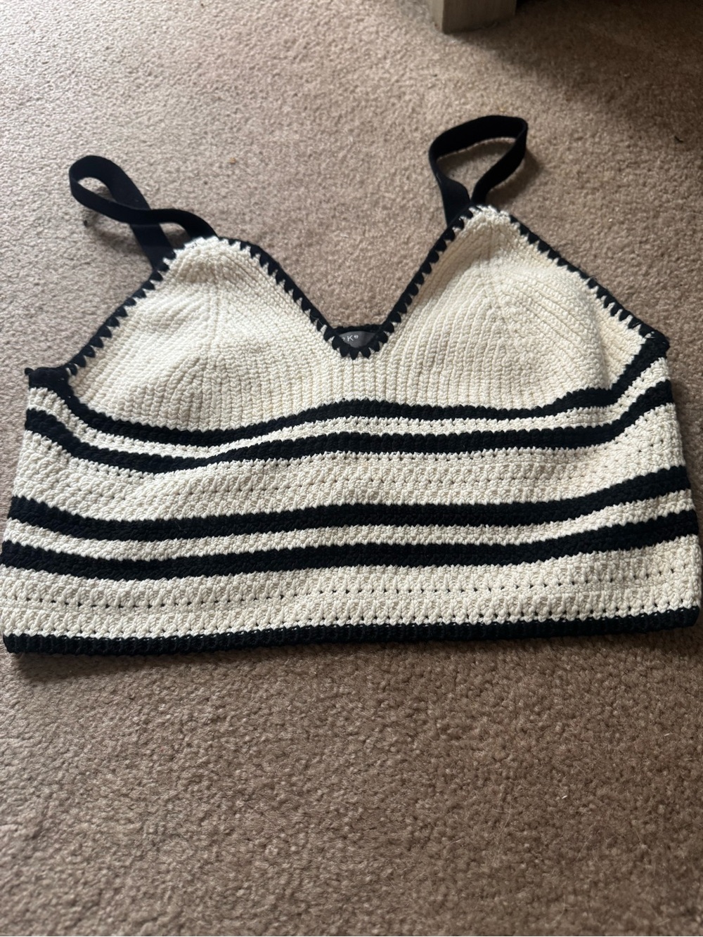 Primark Crochet Stripe Tank Top in Cream & Black